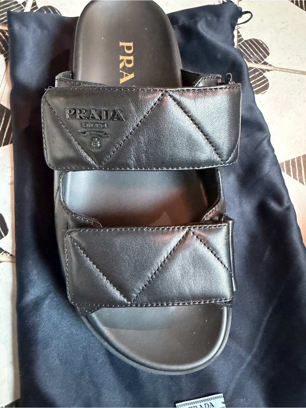 Prada Black Quilted Leather Double-Strap Slide Sandals Platform size 37 - Picture 5 of 16